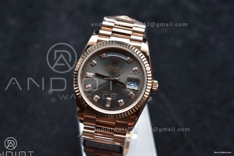 Diamond 671 36 Dial President vr3255 Steel with QF Original Edition V5 Grey Bracelet 904L RG Best Weight) on (Gain Square DayDate 0306